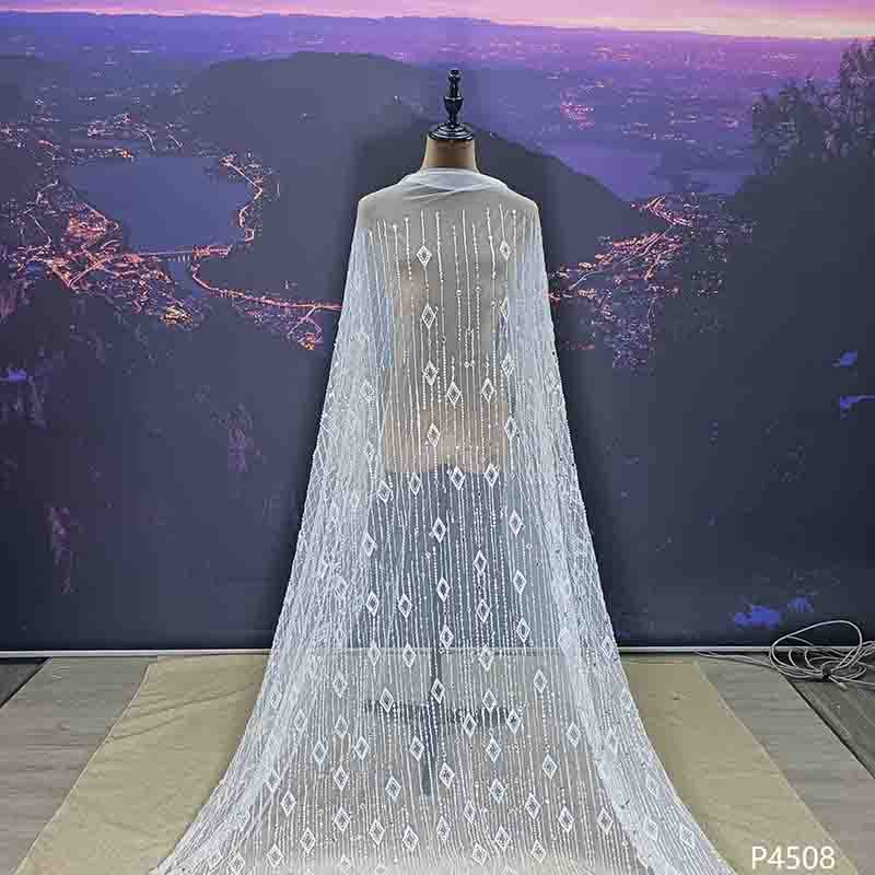 Wedding Dress Fabric Embroidery Beaded Geometry Shape