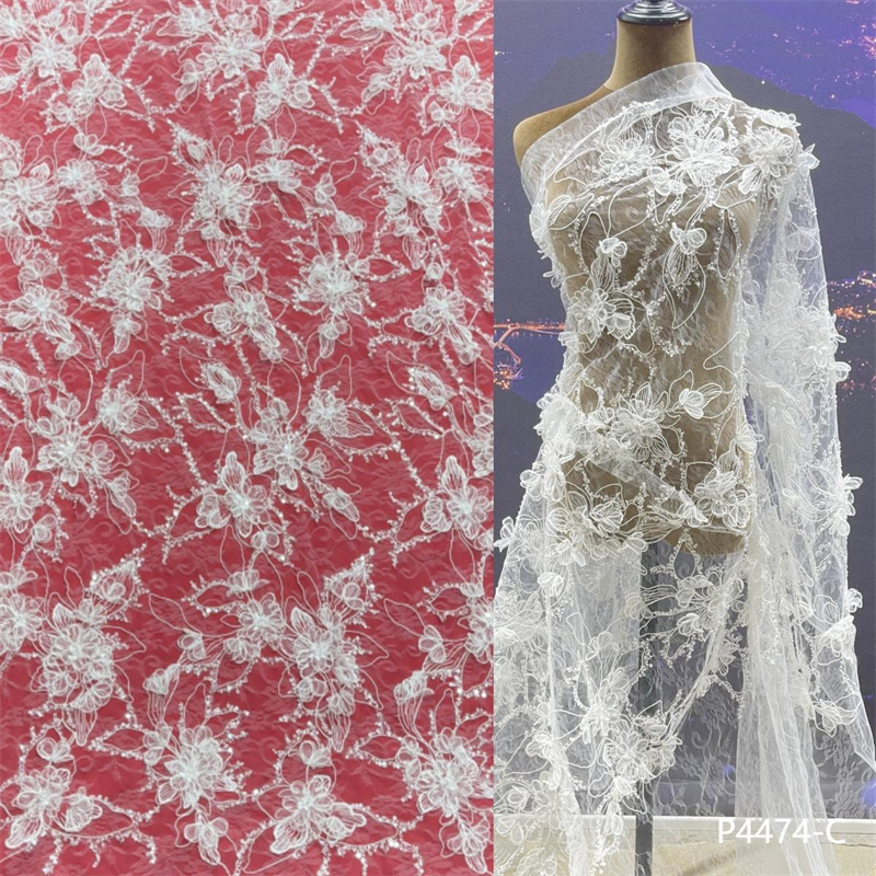 Wholesale French Elegant Embroidery Lace Fabric with 3D Handmade flowers