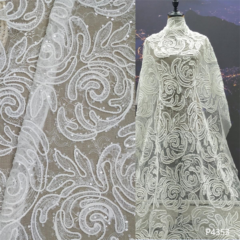 刺绣面料独特薄纱精美厚重手工串珠网状蕾丝面料