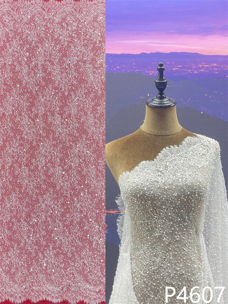 蕾丝面料 100% 涤纶薄纱蕾丝婚纱礼服面料