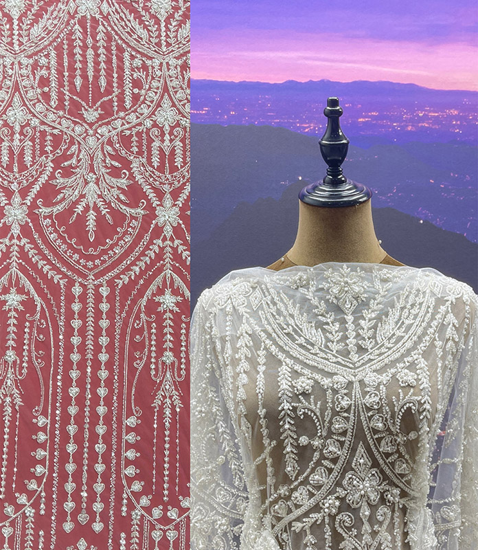 Wholesale Bridal Dress Embroidery Fabric with Handmade Beads