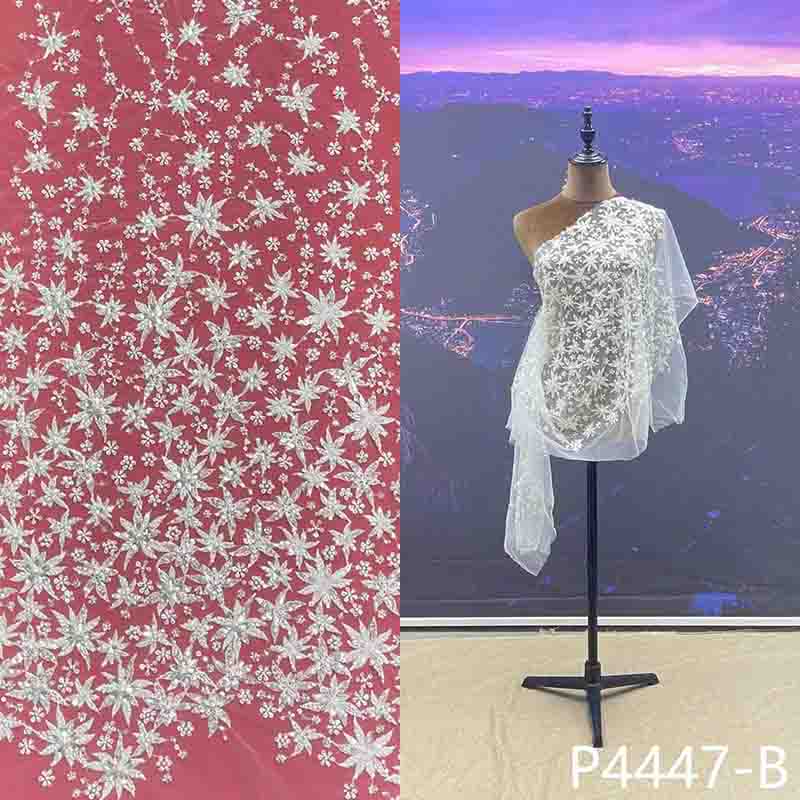 Custom Bridal Gown Fabric 7Star Flower Embroidery
