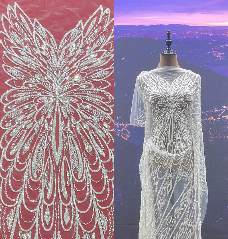 Wedding Dress Fabric Embroidery Beaded Wing Sewing