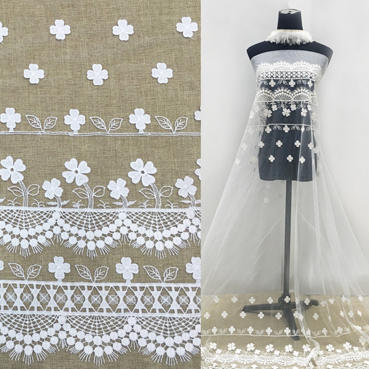 Elegant Flat embroidery Lace Fabric for Weddings and Special Occasions