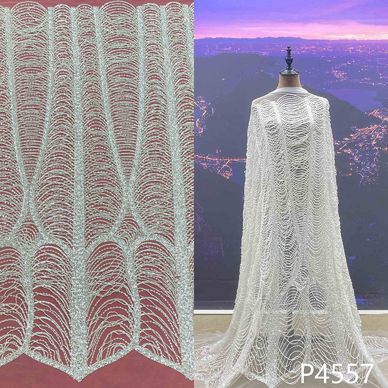 Fringe Bridal Lace Fabric with Sequins