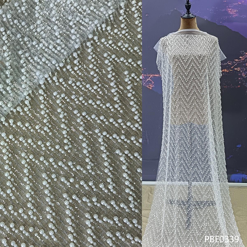 Pearl Embroidery Mesh Fabric for Bridal Lace/Fashion Cloth 