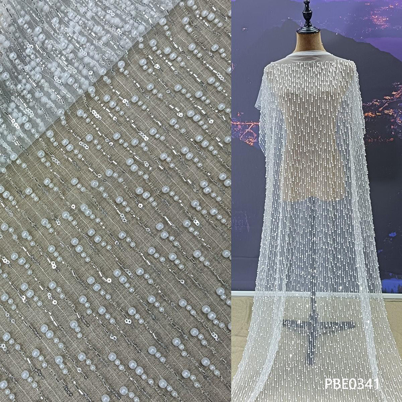 Beaded Mesh Fabric for Wedding Dress or Party Dress