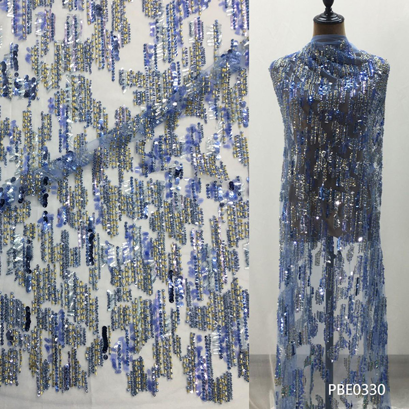 彩色管珠绣纺织布料为服装厂