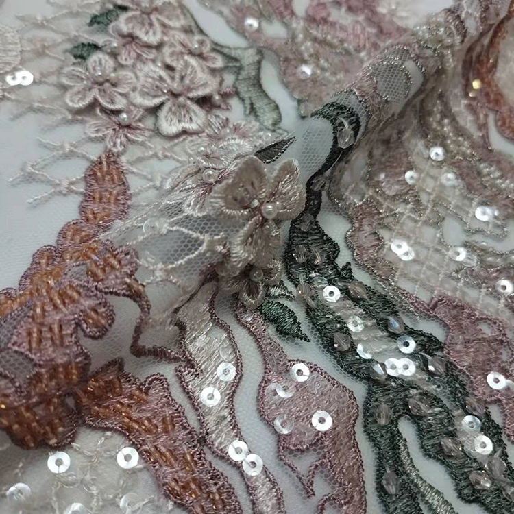 轻奢立体刺绣蕾丝面料 高密柔纱仙气布料 婚纱礼服高端女装面料